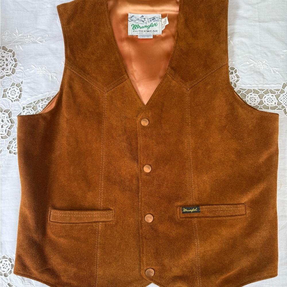 Wrangler Vintage 70’s Cowhide Leather Vest, Sz M - Picture 2 of 10